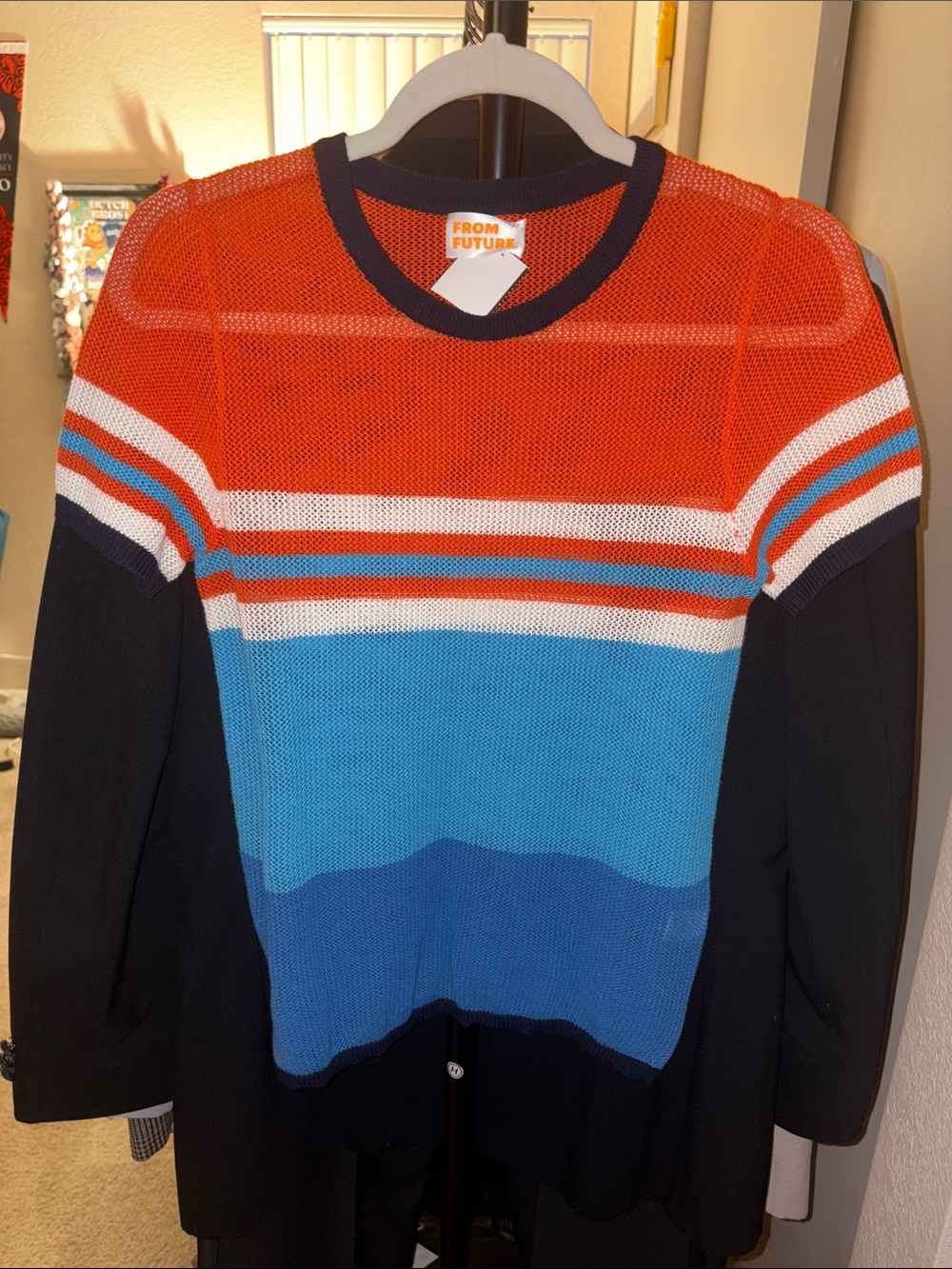 From Future Cotton Cashmere Colorblock Open Knit Sweater Tee